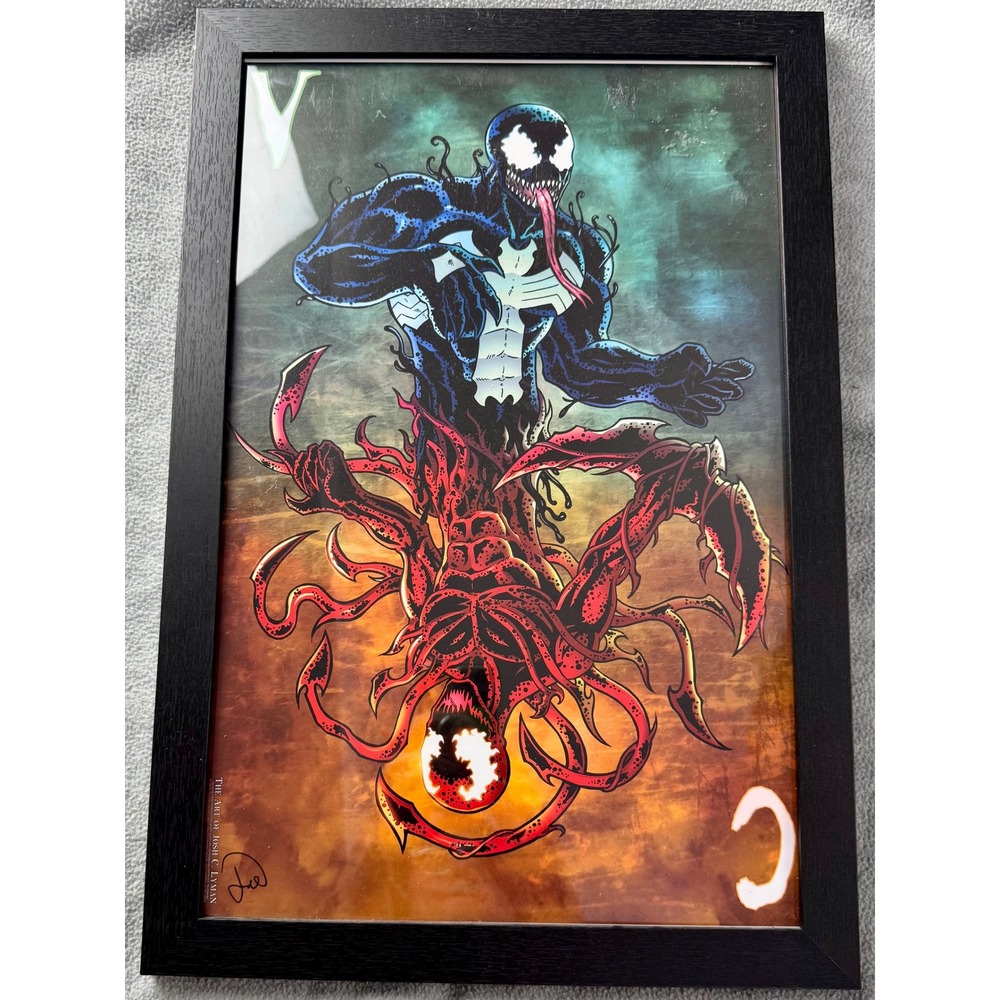 Marvel Venom vs Carnage Signed Fan Art Print Josh C Lyman Framed 12x18‎